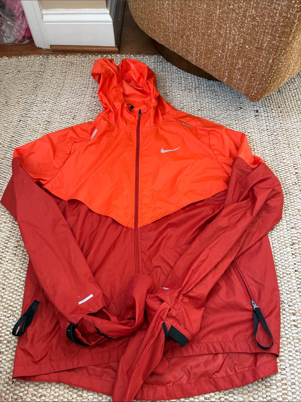 Nike Two-Tone Red & Orange Hooded Windbreaker Jacket
